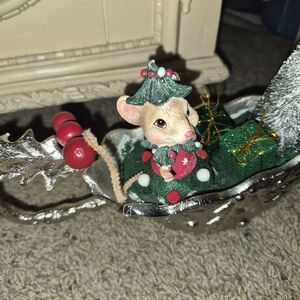 Festive Mouse Ornament in Silver and Green